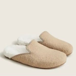 NEW $138 J Crew Felt Wool Fur Cozy Camel Slip On Mule Clog Slide Lounge Shoe 7.5